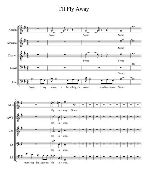 Ill Fly Away Sheet Music For Soprano Tenor Alto Bass Choral