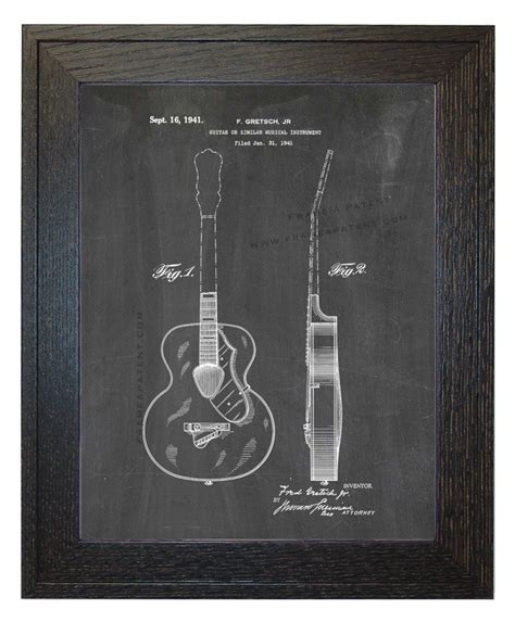Framed Patent Art Guitar With Real Rustic Wood Frame