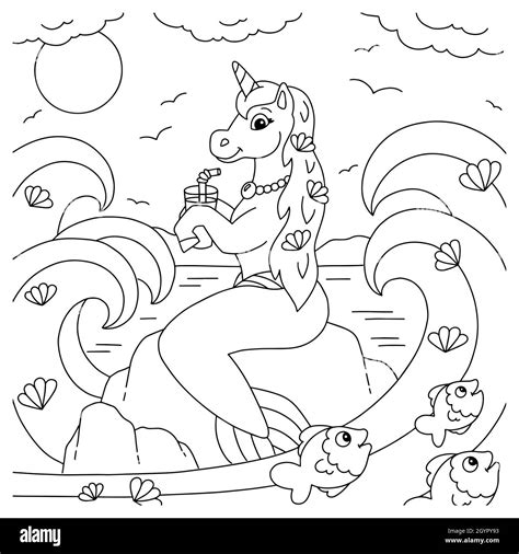 La Sirena Unicornio Coqueta Bebe Zumo Página De Libro Para Colorear