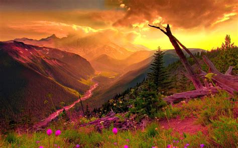 Mountain Valley Sunset Stunning Scenery Pinterest