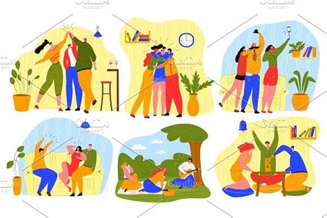 Friends Spend Time Together Vector People Having Fun Cartoon Vector