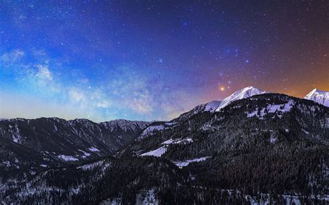 Download Wallpaper 1680x1050 Mountains Milky Way Stars Night Long