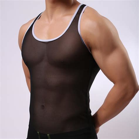 2020 Men S Vest Large Mesh Breathable Sexy Mesh See Through Elastic