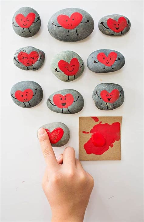 Fingerprint Heart Rocks Valentines Day Crafts For Kids Valentine