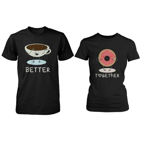 365 Printing Cute Matching Couple Shirts Coffee And Donut Better