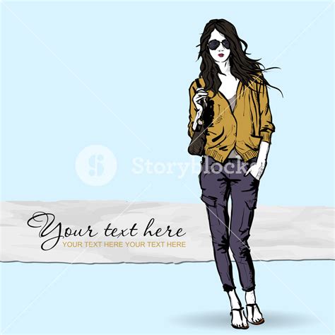 Lovely Girl In Sketch Style On A Grunge Background Vector Illustration Royalty Free Stock Image