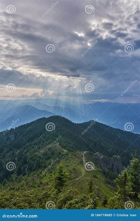 Crepuscular Rays Over The Mountains Before The Storm Stock Image