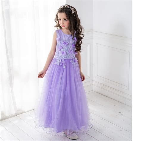 Purple Long Girls Dress For Wedding Fancy Angel Flower Girl Vestido