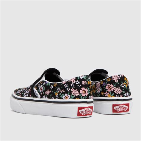 Girls Black And White Vans Classic Slip On Floral Trainers Schuh