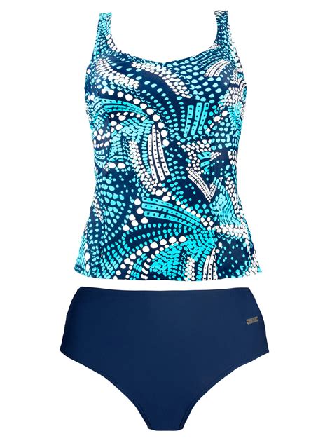 Naturana Naturana BLUE Geo Print Padded Tankini Swimsuits Size