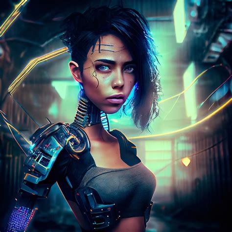 Premium Photo Portrait Of A Scifi Cyberpunk Girl Hightech Futuristic