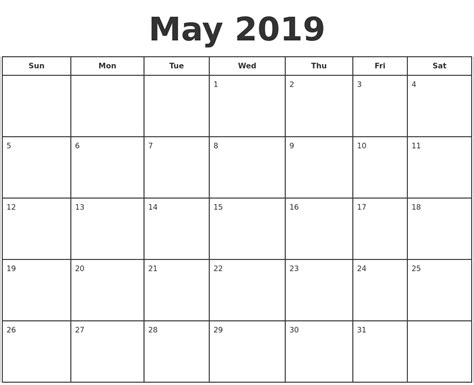 May 2019 Print A Calendar