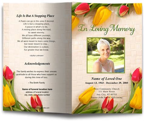Tulips Funeral Program Template Diy Funeral Programs