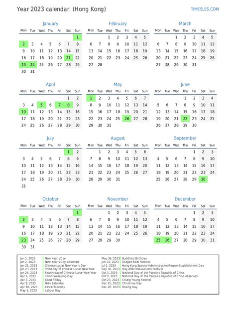 Calendar For 2023 With Holidays In Hong Kong Print And Download Calendar