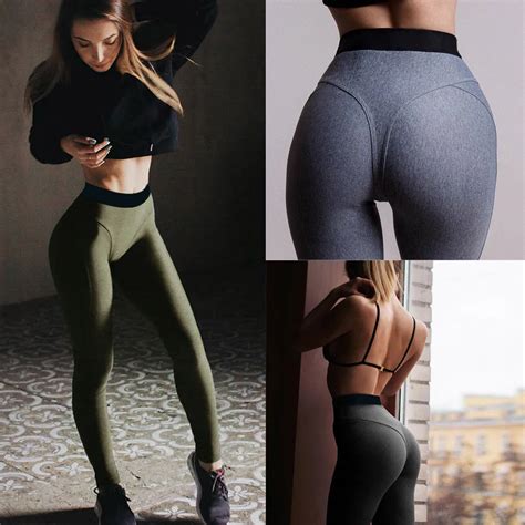 Womens Sexy Hip Solid Splice Hit Color Workout Leggings Fitness Sports