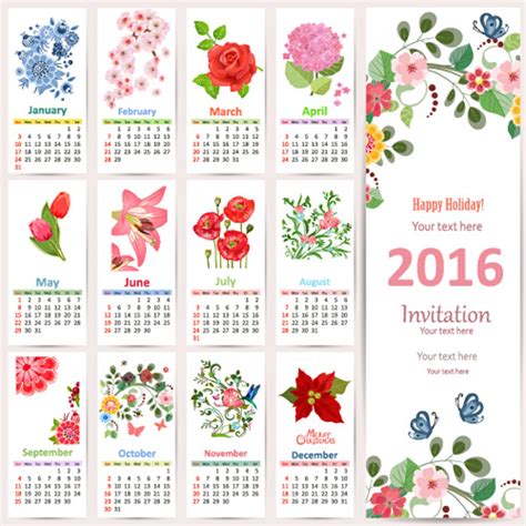 Beautiful Flower With 2016 Calendars Vector Free Download