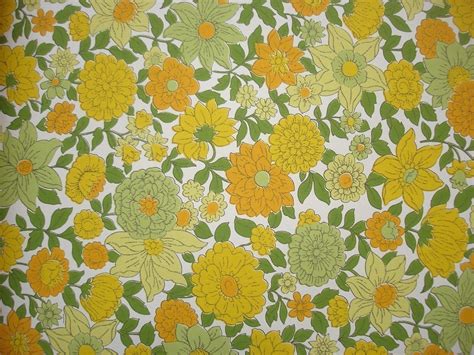 Vintage Wallpaper Yellow Orange And Green Floral Per Yard