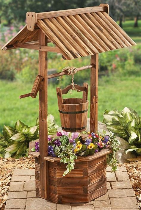 Outdoor Wishing Well Planter Wood Flower Bucket Base Box Garden Yard
