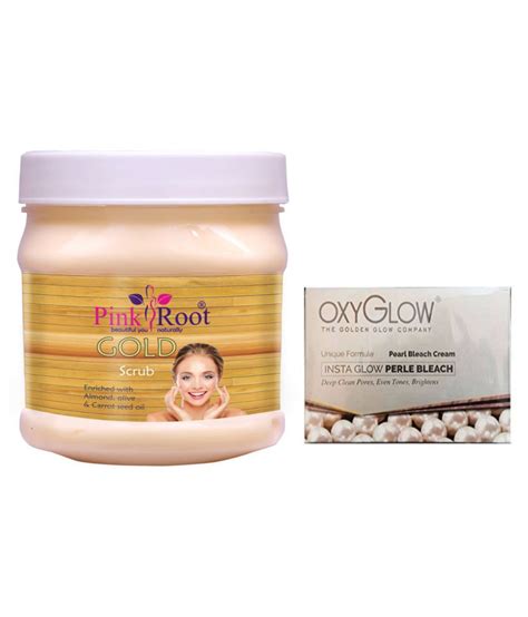 Pink Root Gold Scrub 500gm With Oxyglow Perle Bleach Day Cream 50 Gm