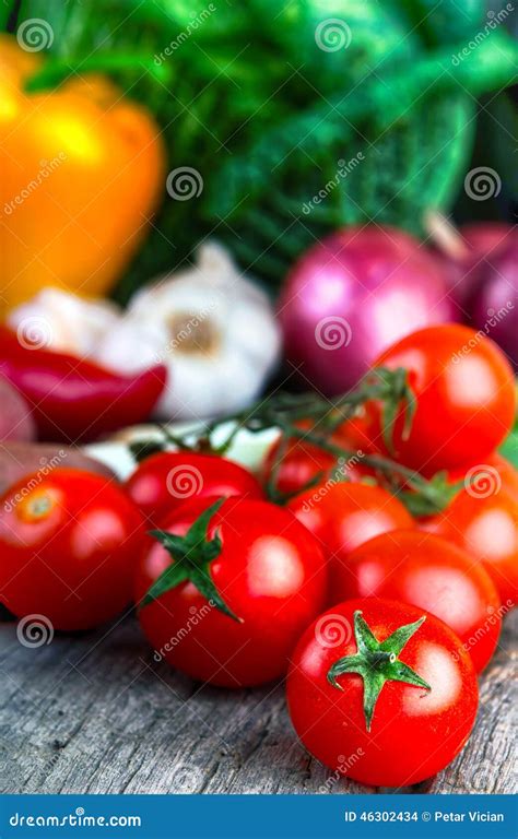 Cherry Tomatoes And Fresh Organic Vegetable Stock Photo Image Of