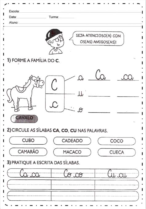 Atividades Com Família Silábica C Para Imprimir — SÓ Escola