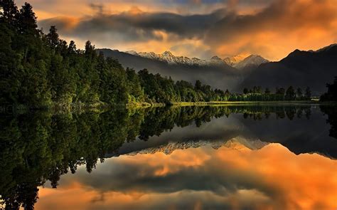 Nature Landscape Lake Mountain Sunset Water Reflection Calm Clouds