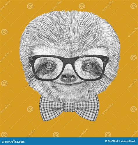 Portrait Of Sloth With Hat And Glasses Royalty Free Cartoon