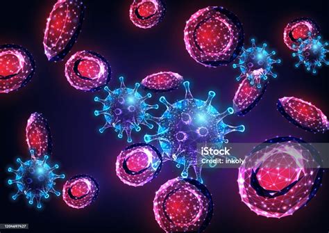 Vetores De Infecção Viral Futurista Com Células De Vírus Da Baixa