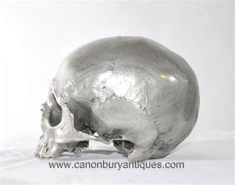 Bronze Casting Human Skull Gothic Art Hamlet Silver Patina Vanitas