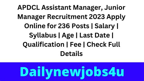 Apdcl Assistant Manager Junior Manager Recruitment Apply Online