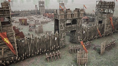 Medieval Wooden Fort Military War Camp Palisade Wall Fence Bandit