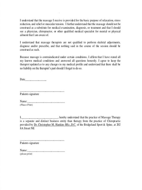 Printable Massage Therapy Consent Form Template Printable Templates