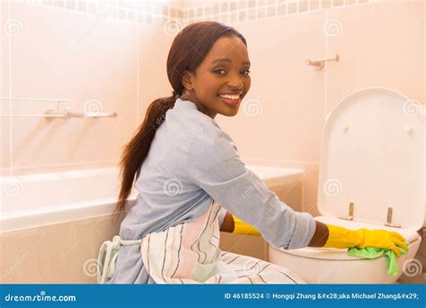 Girl Cleaning Toilet Stock Photo Image Of Ethnic Happy 46185524