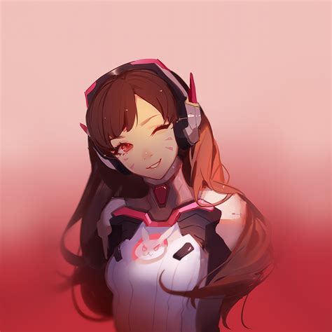 At81 Dva Overwatch Cute Anime Game Art Illustration Red