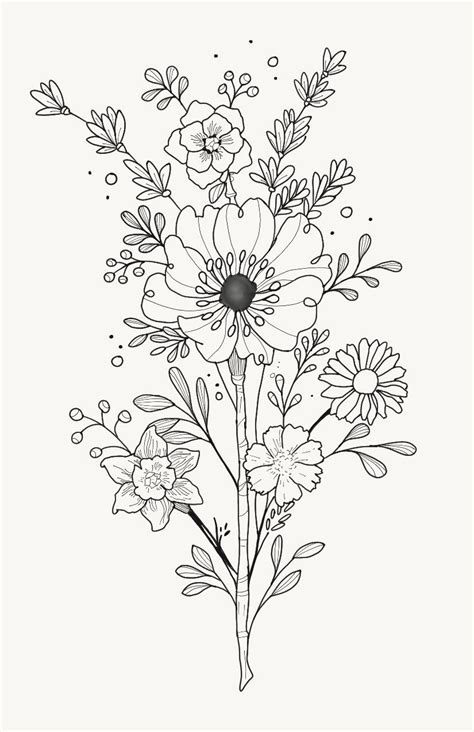 Wild posy wildflower flower bouquet graphy, flower, flower arranging, wedding png. Bouquet | Wildflower drawing, Flower drawing, Line art ...