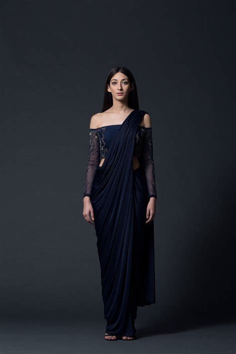 Midnight Off Shoulder Concept Sari Saree Designs Saree Blouse
