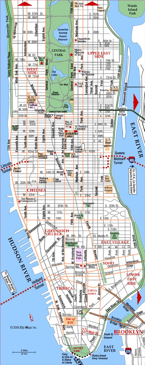Map Of Manhattan Island New York City Map New York City Guide