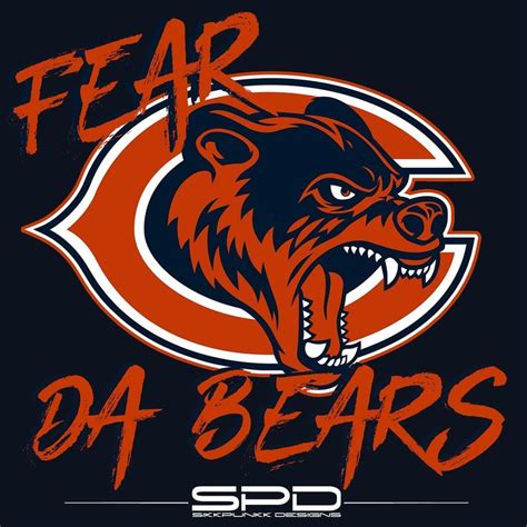 The Chicago Bears Logo Is Shown In Red And Blue With An Angry Bears Head