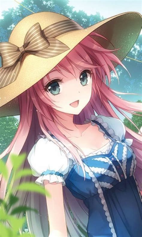Cute Anime Girl With A Floppy Hat And And Blue Summer Dress Animes