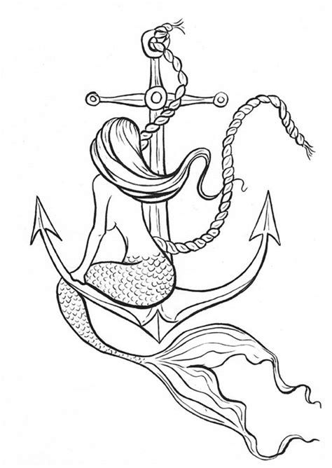 Free anchor coloring pages for kids to download or to print. Tattoo idea? | Mermaid drawings, Mermaid tattoos, Mermaid art