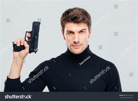 Portrait Handsome Young Man Holding Gun Stock Photo 481922569