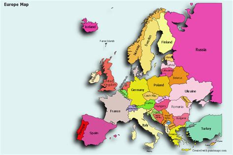 A Map Of Europe With All The Major Cities And Their Names In Bright