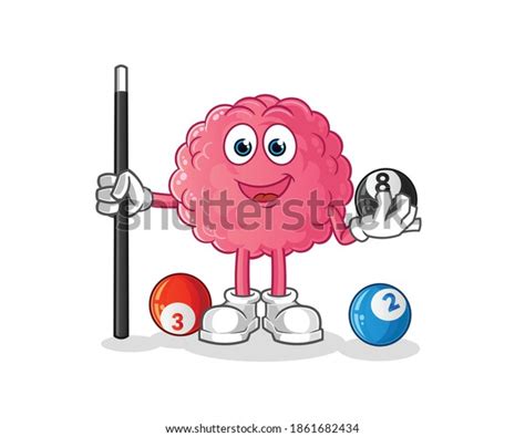 Brain Plays Billiard Character Cartoon Mascot Stock Vector Royalty