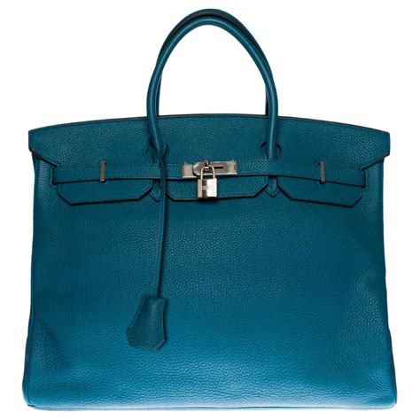 Hermès Hermes Birkin 40 Petrol Blue Togo Leather Palladium Silver