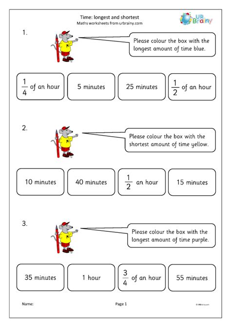 time longest  shortest time worksheets  year  age