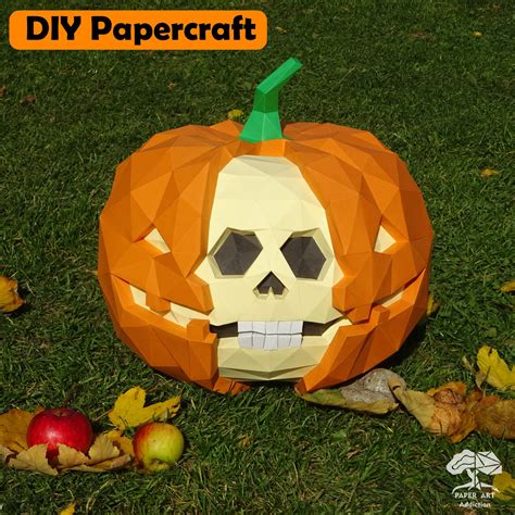 Skull Pumpkin 3d Papercraft Pdf Template Diy Low Poly Etsy Paper