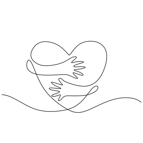 Heart Symbol With Hand Embrace Line Drawing Vector Art At Vecteezy