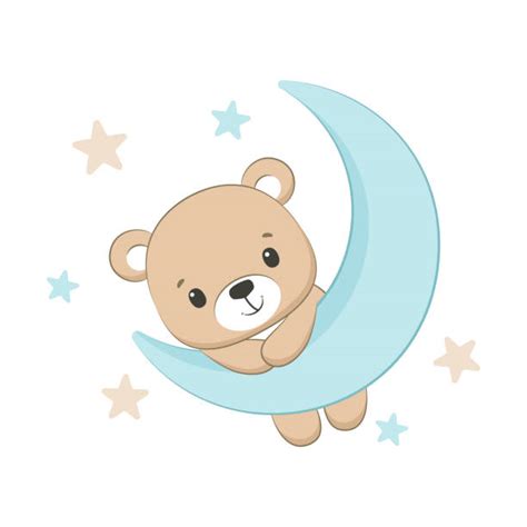 440 The Teddy Bear Cartoon Sleep On The Moon Illustrations Royalty