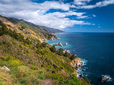 Fondos de Pantalla x EE UU Costa Océano Big Sur California Nube Roca Naturaleza descargar