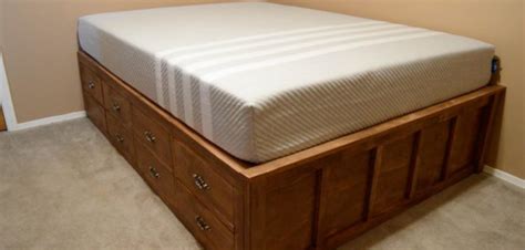 Habitrio queen bed with storage, solid wood queen size platform bed frame with 4 drawers, headboard w/bookcase, footboard, wooden slat support, no box spring needed, furniture for bedroom. DIY Queen Bed Frame with Drawer Storage - Wilker Do's